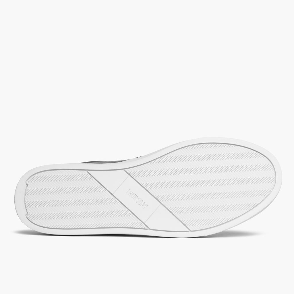High-Traction Rubber Outsole & Lug Tread Pattern on Court Black Leather Sneakers
