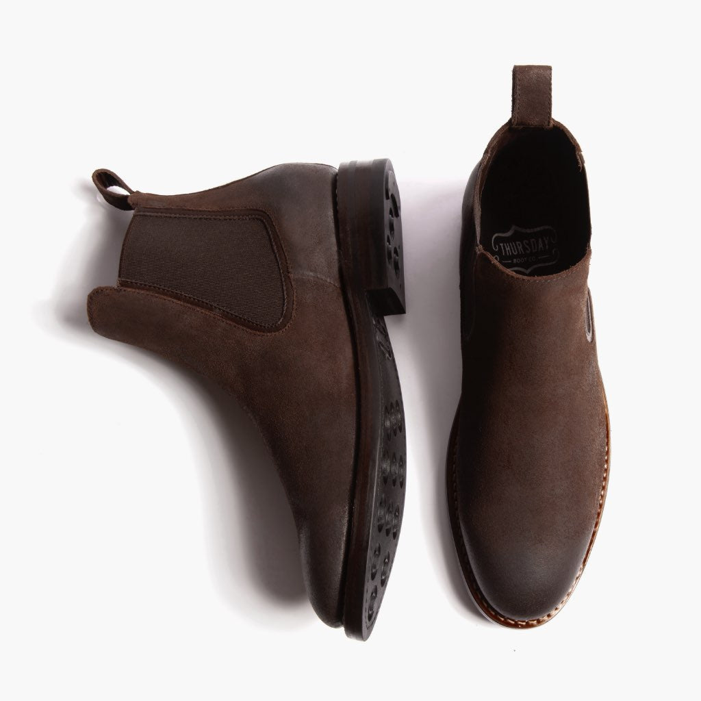 Duke Chocolate Suede Leather Boots - Reinforced Heel Counter & Precision Double-Row Stitching Detail