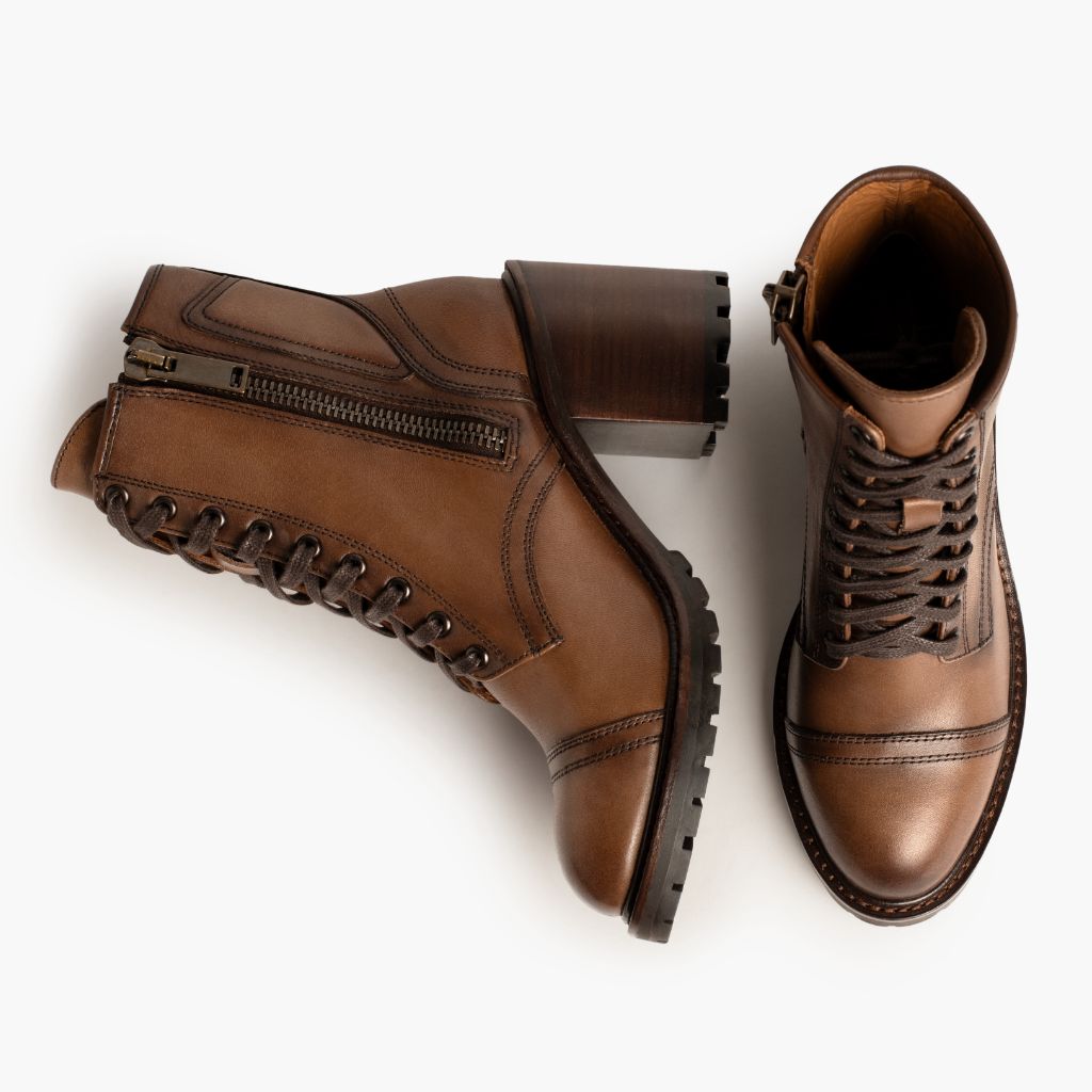 High-Traction Rubber Outsole & Lug Tread Pattern on Women's Rebel Amber Wheat Leather Boots