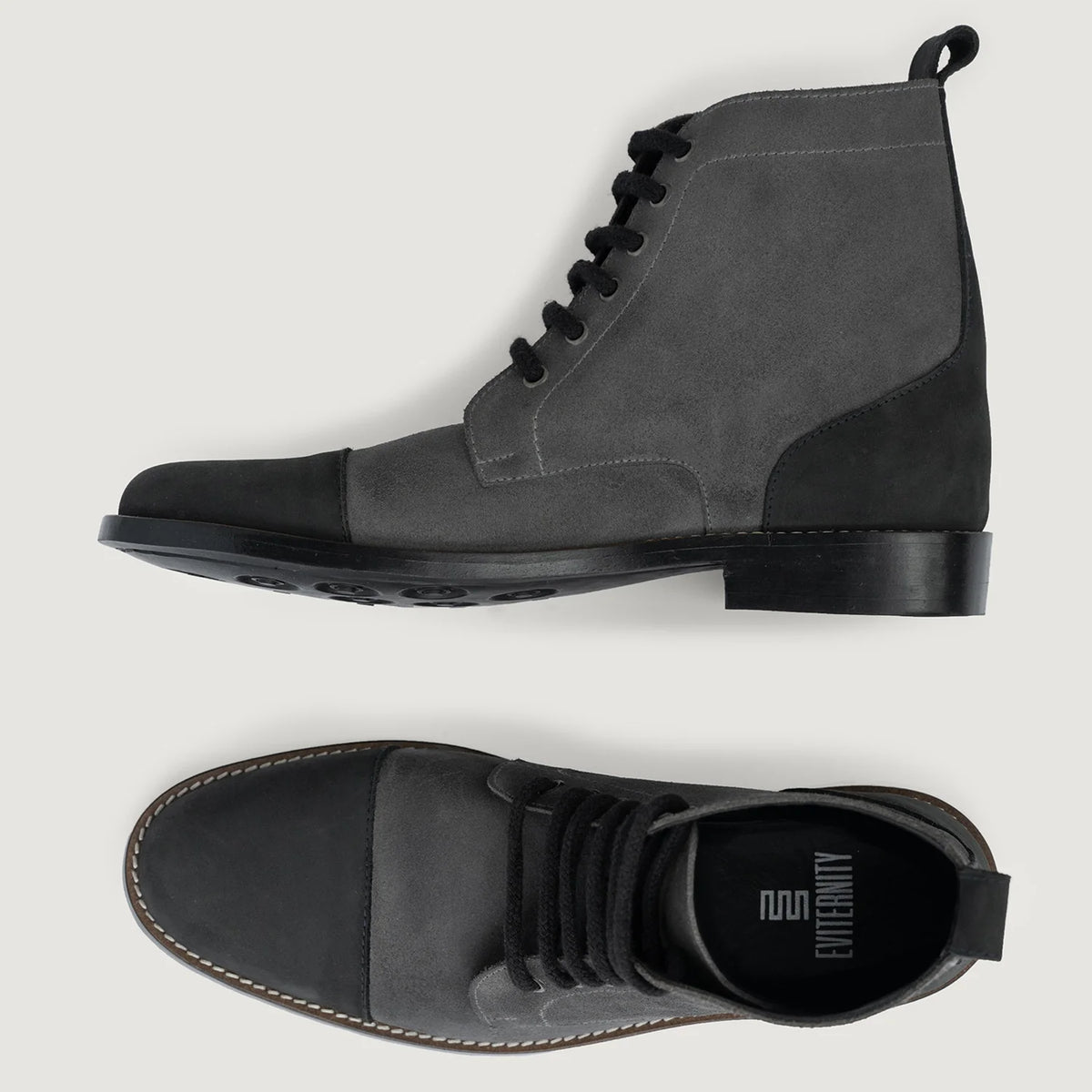 Knight Derby Grey & Black Leather Boots - StudGuard - Reinforced Heel Counter & Precision Double-Row Stitching Detail