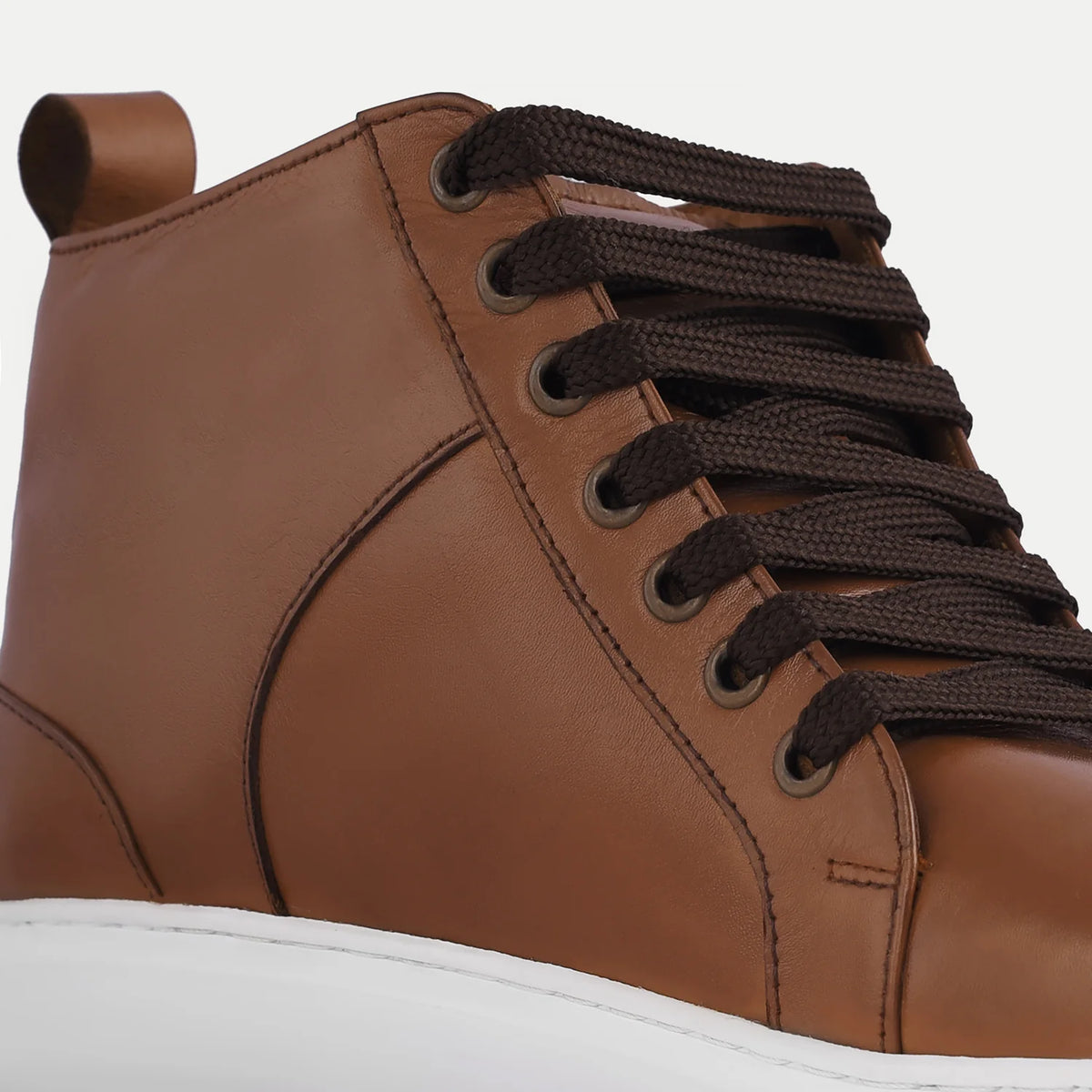 High-Traction Rubber Outsole & Lug Tread Pattern on Marty High Top Tan Leather Sneakers