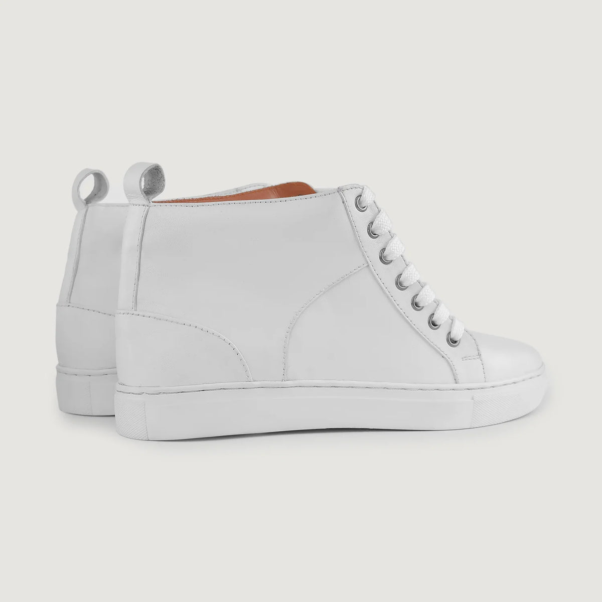 Marty High Top White Leather Sneakers - Reinforced Heel Counter & Precision Double-Row Stitching Detail