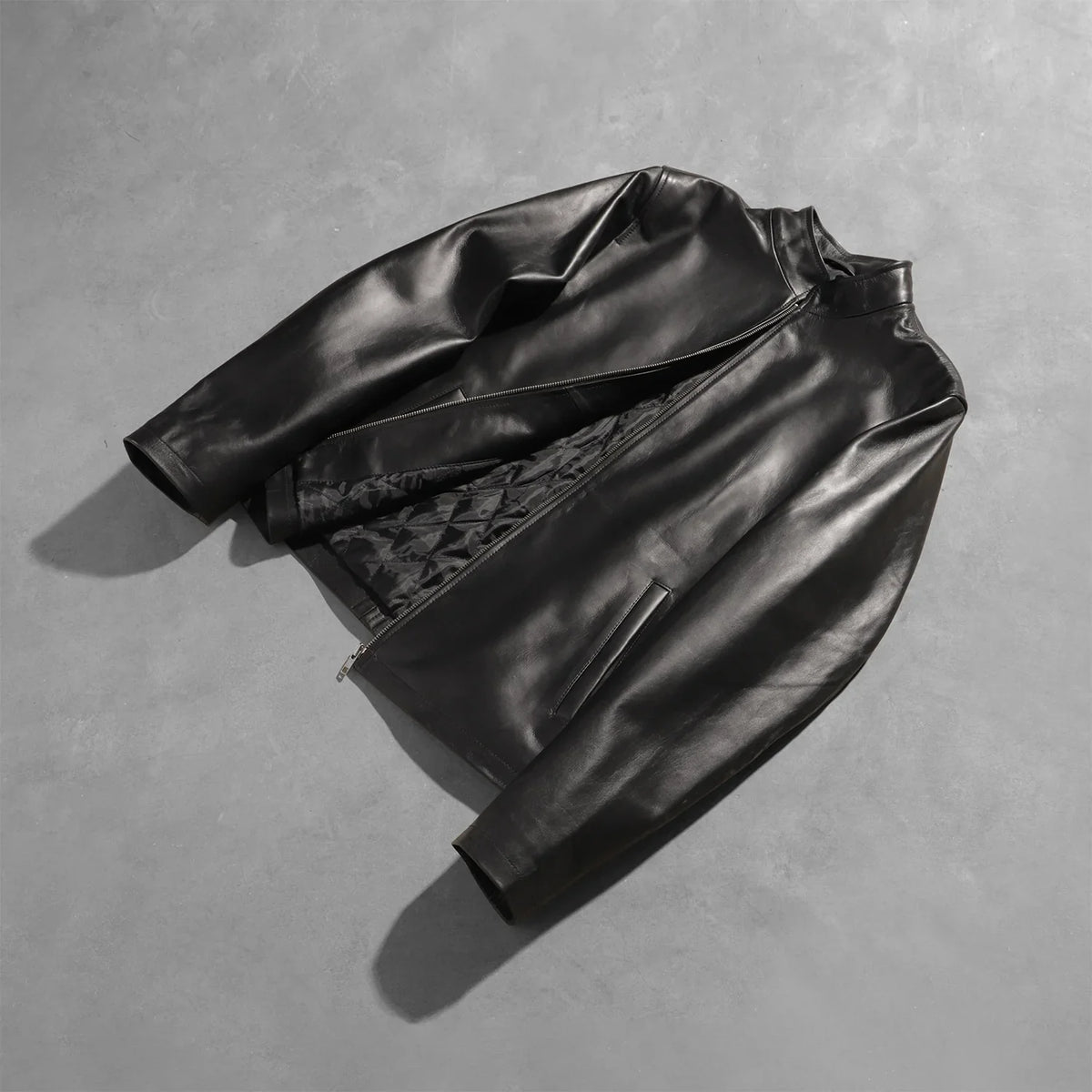 
Open Hem & Hem Craftsmanship Construction Detail on Men's Alex Black Leather Biker Jacket