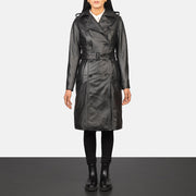 
Women's Alice Black Double Breasted Leather Coat in Black Cowhide Leather - Front Profile View & Tailored Silhouette | Buy Online