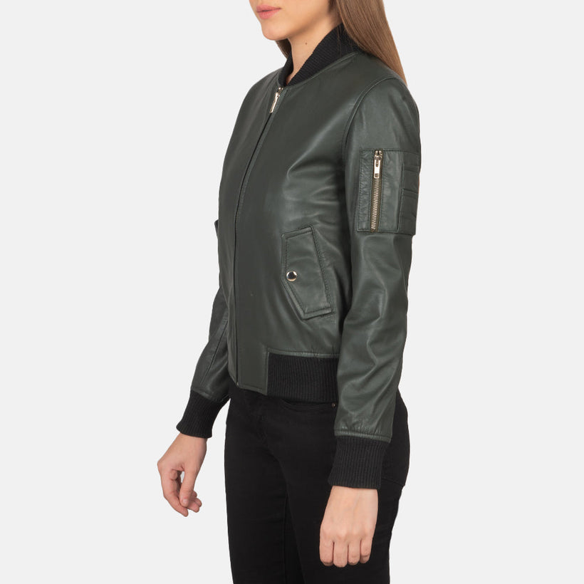 Ava MA-1 Green Leather Bomber Jacket