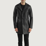 
Close-Up Detail of Notch & Button Hardware on Brawnton Black Leather Coat