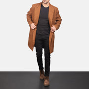 
Close-Up Detail of Notch & Button Hardware on Men's Claud Khaki Wool Double Breasted Coat