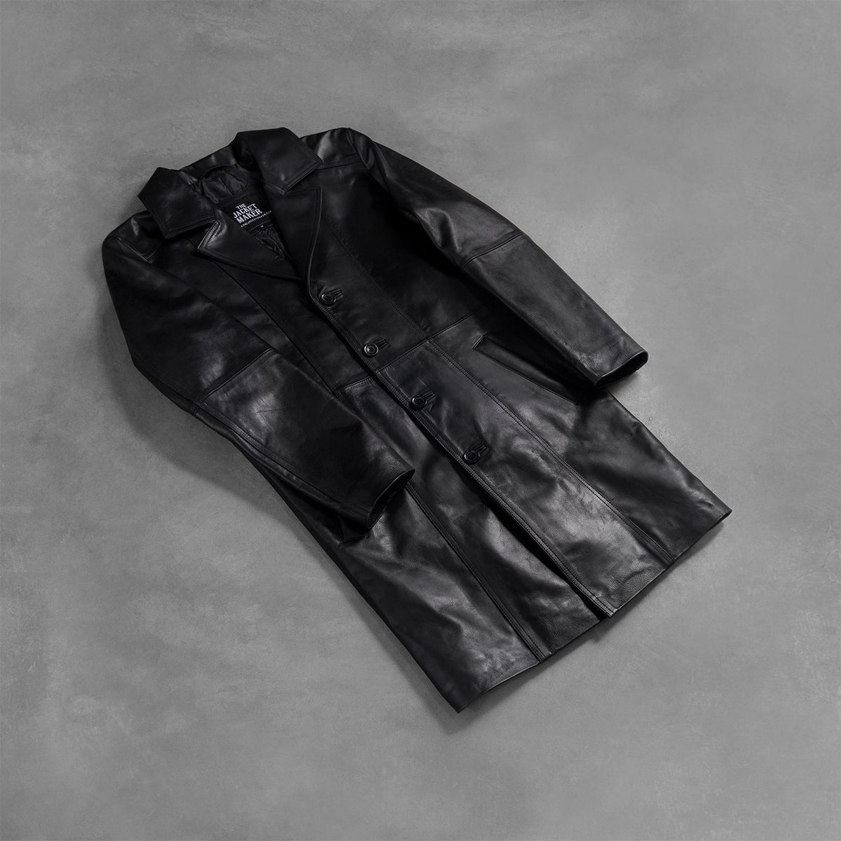 Open hem &amp; Hem Craftsmanship Construction Detail on Men's Don Long Black Leather Coat
