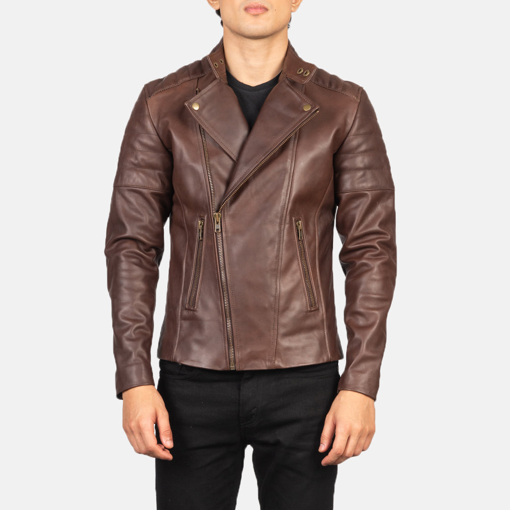 
Zipper & Hem Craftsmanship Construction Detail on Men's Faisor Mocha Suede Biker Jacket