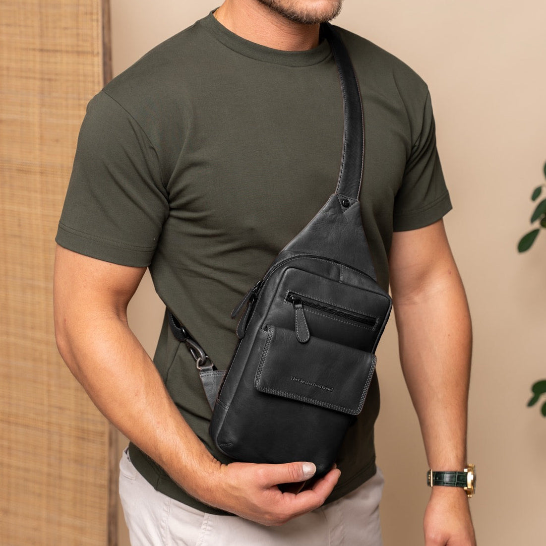 
Classic 100% Full-Grain leather Bag - Rear Perspective Showing Reinforced Leather Straps & Stitching