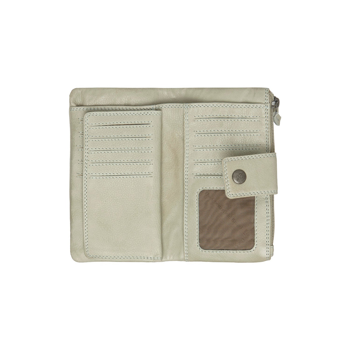 
Solid Antique Brass Hardware & Heavy-Duty Dual Zipper Detail on Fresno Full-Grain Leather Wallet