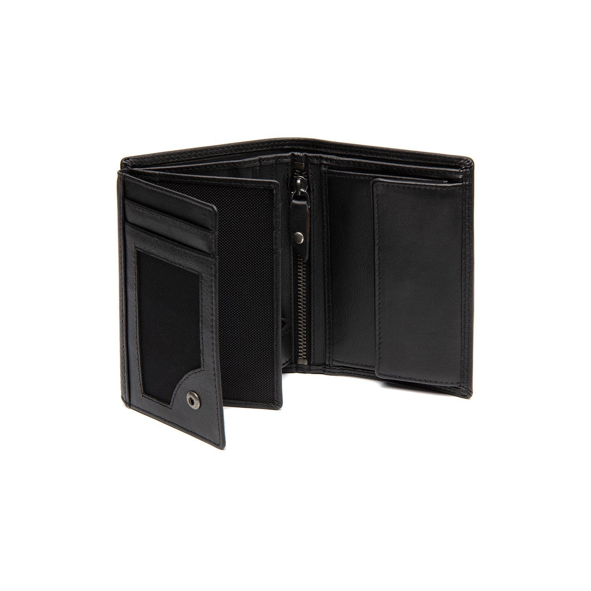 Solid Antique Brass Hardware & Heavy-Duty Dual Zipper Detail on Leroy Full-Grain Leather Wallet