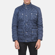 Men's Nelson Quilted Blue Windbreaker Jacket - Lateral Side Profile View Showing Sleeve Cut &amp; Athletic Taper Fit