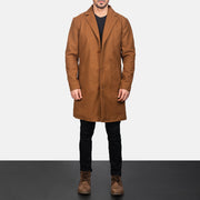 
Close-Up Detail of Notch & Button Hardware on Men's Petrillo Khaki Wool Single Breasted Coat
