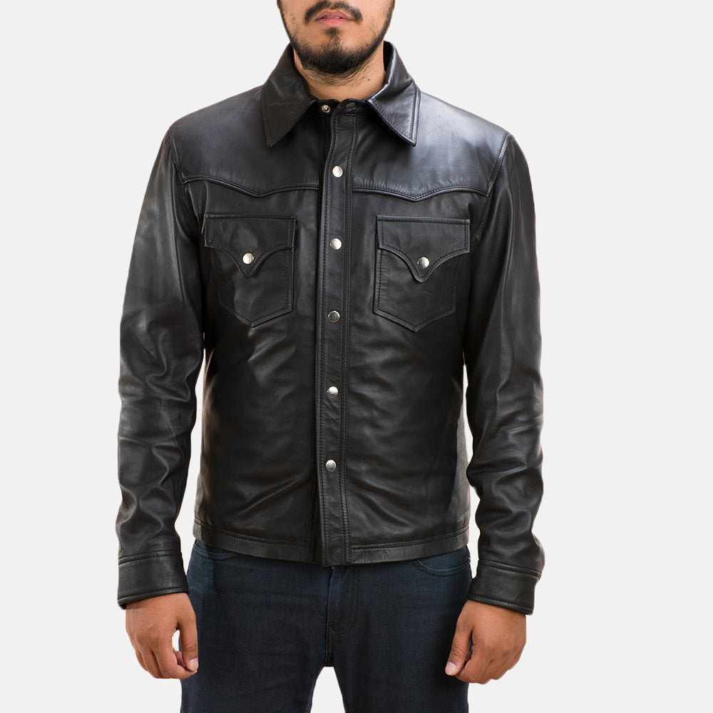 
Black Sheepskin leather Jacket - Back View Showing Tailored Shoulder Fit & Clean Hemline