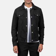 
Men's Stallon Black Suede Jacket in Black Goatskin Suede - Front Profile View & Tailored Silhouette | Buy Online