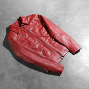 Open hem &amp; Hem Craftsmanship Construction Detail on Women's Tomachi Red Leather Jacket